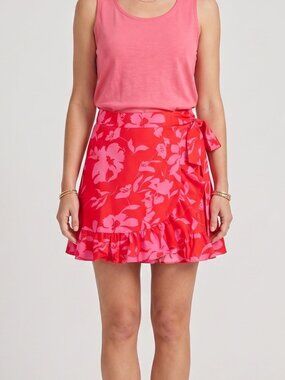 NWT | EGOCKAL Pink & Red Floral Ruffle Wrap Skort Side Zipper Closure | Small